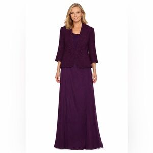 Alex Evenings 24W Plum Glitter Gown Jacket Set